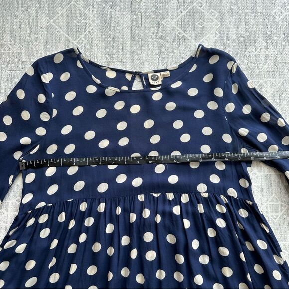 Roxy Sun Empire Navy Classic Polka Dot Babydoll Mini Dress Size S Balloon Sleeve - Picture 8 of 16